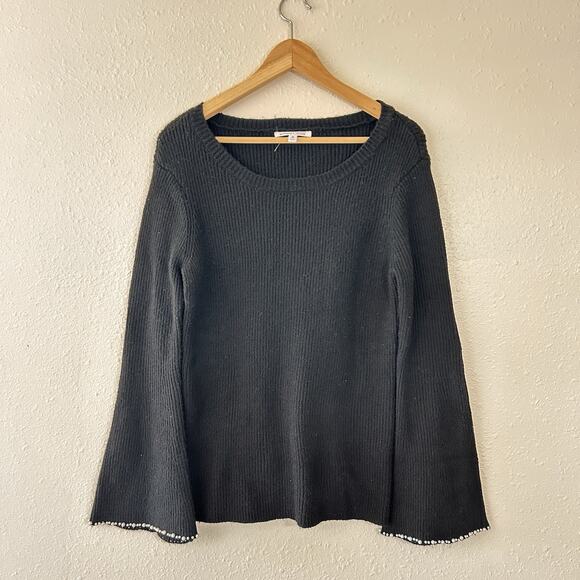 edited x Hunter McGrady Sweaters - edited x Hunter McGrady Women's Black Beaded Bell Sleeve Knit Pullover Sweater M